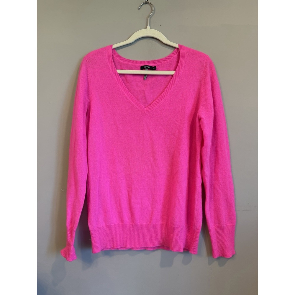 Apt 9 Hot Pink V Neck Cashmere Sweater Large Luxury